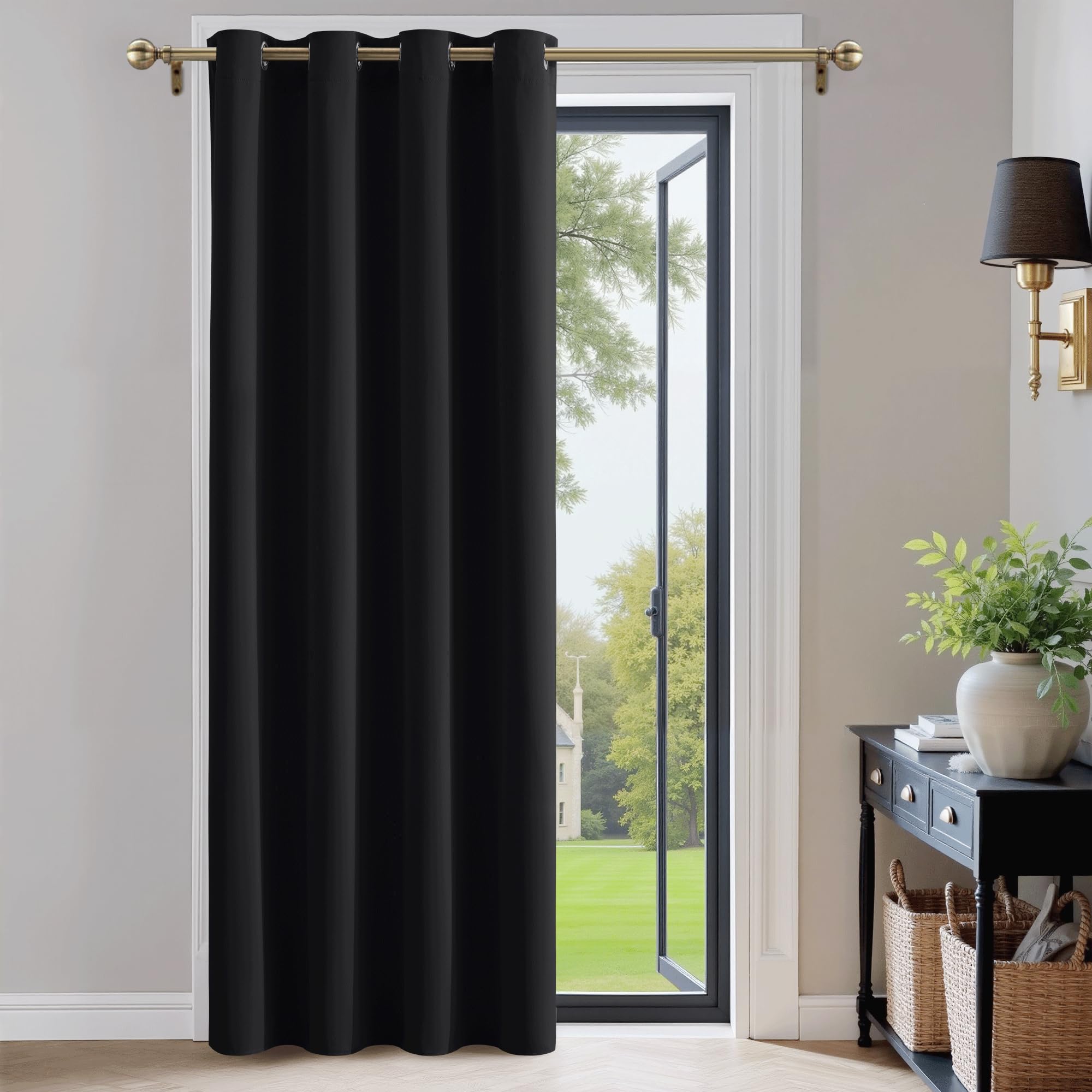 PONY DANCE Extra Long Blackout Curtain - Black Thermal Privacy Curtain for Bedroom 55-inch x 102-inch (W x D) for Living Room Decoration Room Darkening Single Panel for Hotel Divider, 1 Piece — image 1