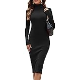 ninovino Women's Turtleneck Ribbed Knit Long Sleeve Slim Fit Sweater Dress