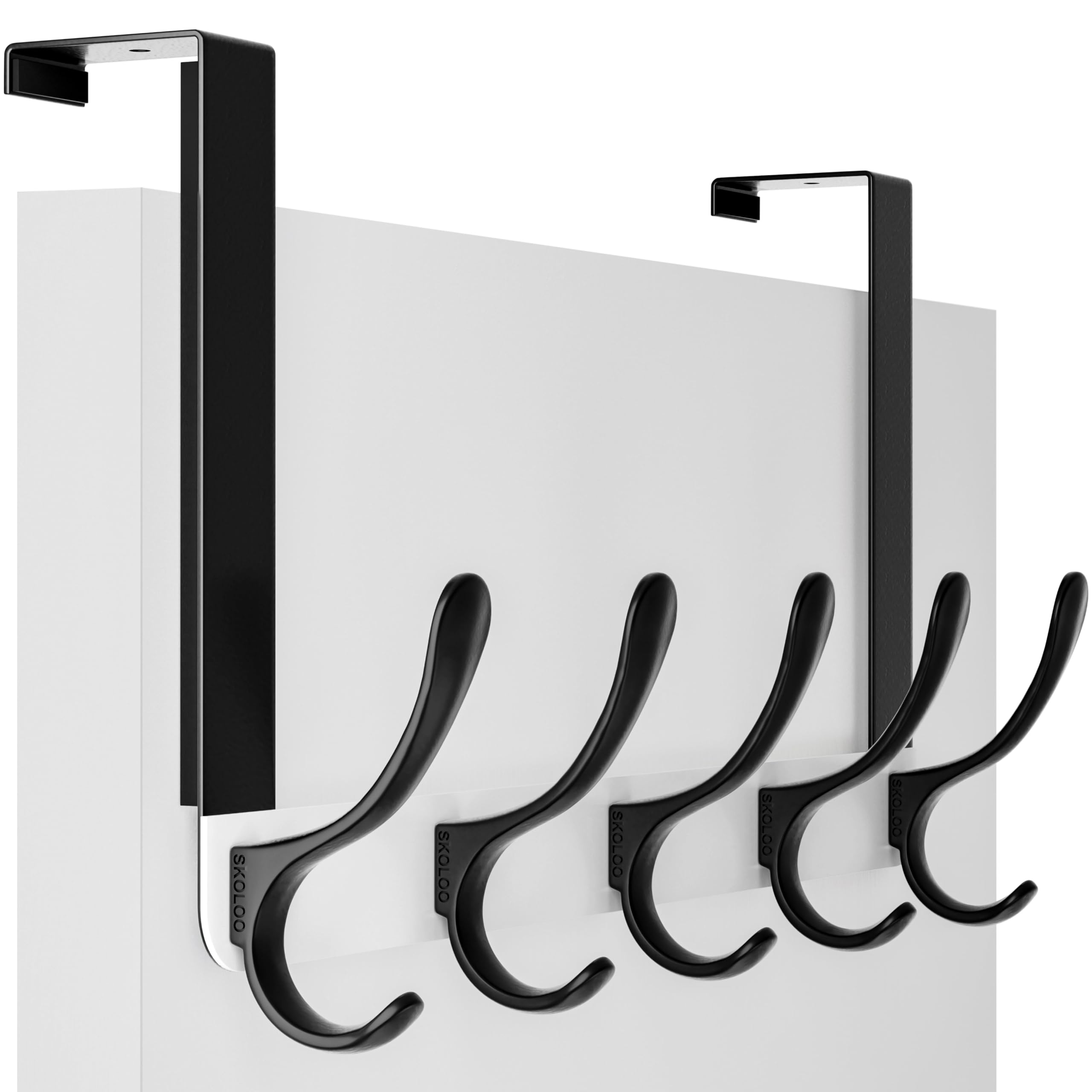 SKOLOO Over The Door Hook, Coat Hooks for Hanging Clothes, Towels, Coats, Hats, Over The Door Towel Hooks, Black on White, Assembly Required