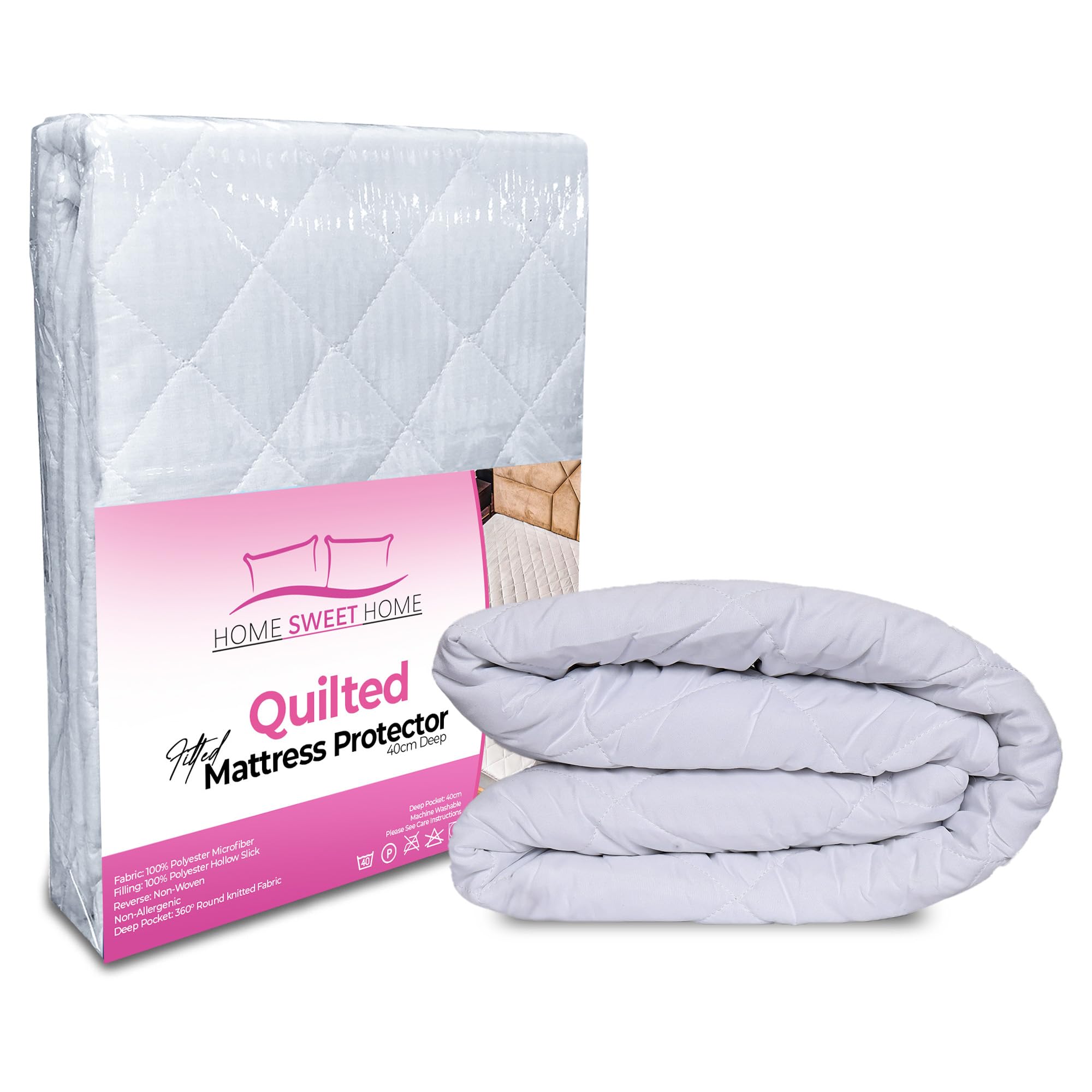 16" Extra Deep Quilted Mattress Protector Fitted Sheet Bed Cover White (Double)