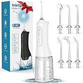 Water Flosser, Rechargeable 300ML IPX7 Waterproof Cordless Portable Oral Irrigator with 4 Modes & 6 Replaceable Jet Tips-Professional Flossing Cleaner for Daily Home Use,Travel,Gums,Braces Care-White