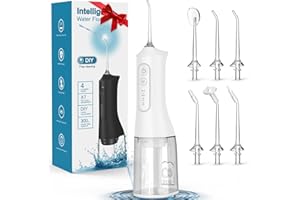 CEMOBENE Water Flosser, Rechargeable 300ML IPX7 Waterproof Cordless Portable Oral Irrigator with 4 Modes & 6 Replaceable Jet Tips-Professional Flossing Cleaner for Daily Home Use,Travel,Gums,Braces Care-White