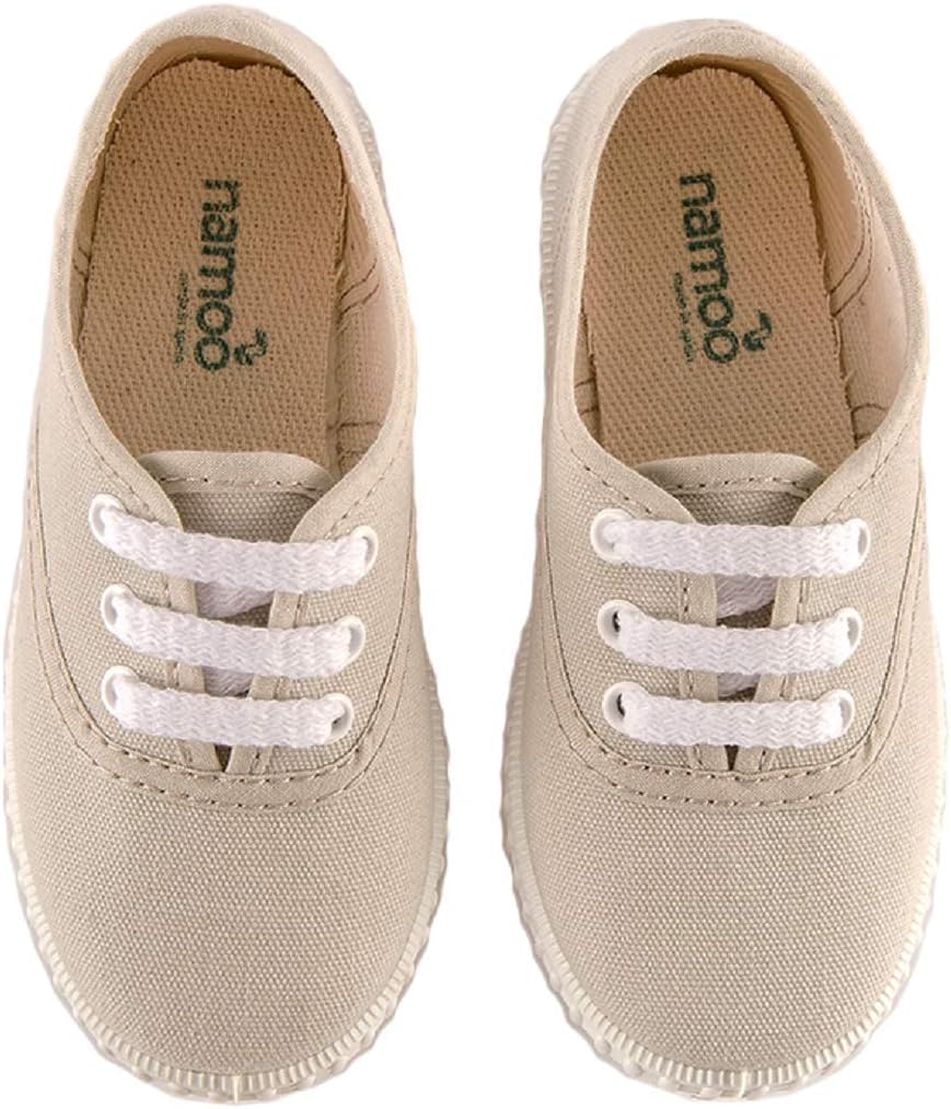 Namoo Kids Lace Sneaker for Boys and Girls, Cotton and Rubber Sole, Baby-Toddler-Kid Shoe (Beige, 6.5 M US Toddler)