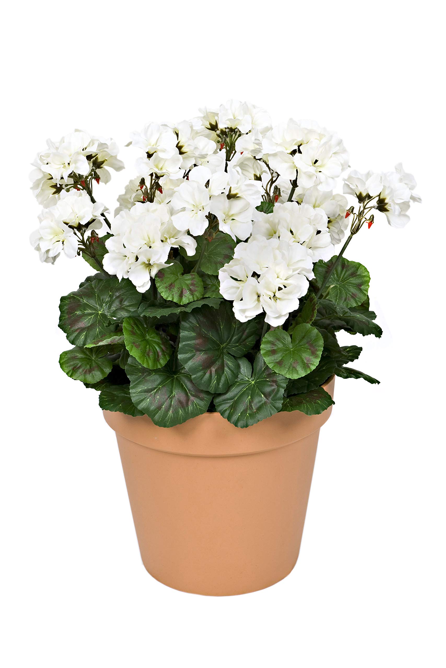 Terracotta Artificial Plastic Patio Planter with White Geraniums 45 cm