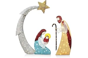 Ergery Christmas Decorations Outside Nativity Set, Winter Snow Outdoor Jesus Nativity Scene Outside Christmas Decor, Holiday Outdoor Manger Nativity Set for Yard with Metal Stakes (Color : E)