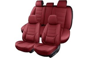 HOOZOOM Leather Car Seat Covers Full Set Waterproof Auto Seat Covers Breathable Seat Protectors Universal Fit for Most Automotive Cars SUV Trucks Van (Red, Full Set)