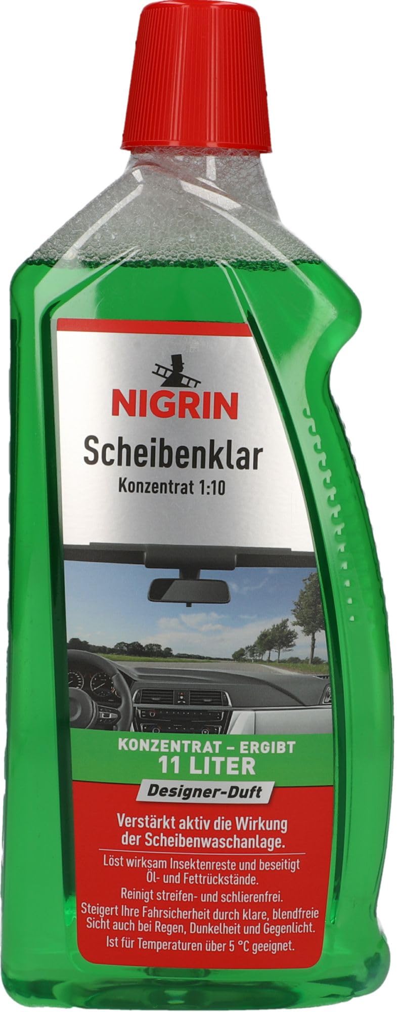 NIGRIN Scheibenklar Konzentrat 1:10 Designer Duft | 1 Liter | Reinigungszusatz für Autoscheiben und Scheinwerfer | entfernt Insekten, Öl, Fett | schlierenfrei | verhindert Streulicht | ab 5 °C 8