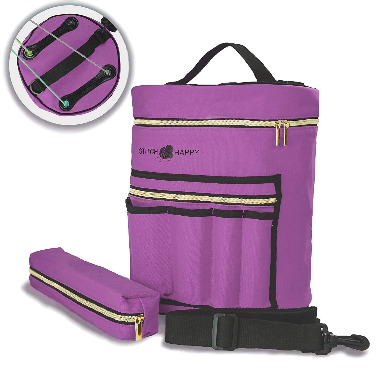 Stitch Happy XL Knitting Bag (Lilac): 7 Pocket Yarn Bag, Crochet Bag, Yarn Storage, Crochet Storage