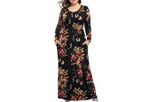 LONGYUAN Women's Long Sleeve Plus Size Dress Casual Maxi Dresses XL-6XL Soft with Pockets