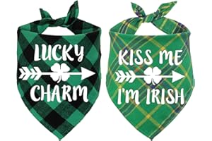 STMK 2 Pack, Plaid Bandana for Dog Puppy St. Patrick's Day Holiday Party Costumes (Lucky Charm & Kiss Me I’m Irish)