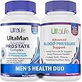 ULTALIFE Men's Health Duo - 2 Bottles - One Prostate Support Complex with Saw Palmetto & Beta Sitosterol & One HIGH Blood Pressure Supplement with Garlic & Hawthorn Berry Fast-Acting Capsules for Men