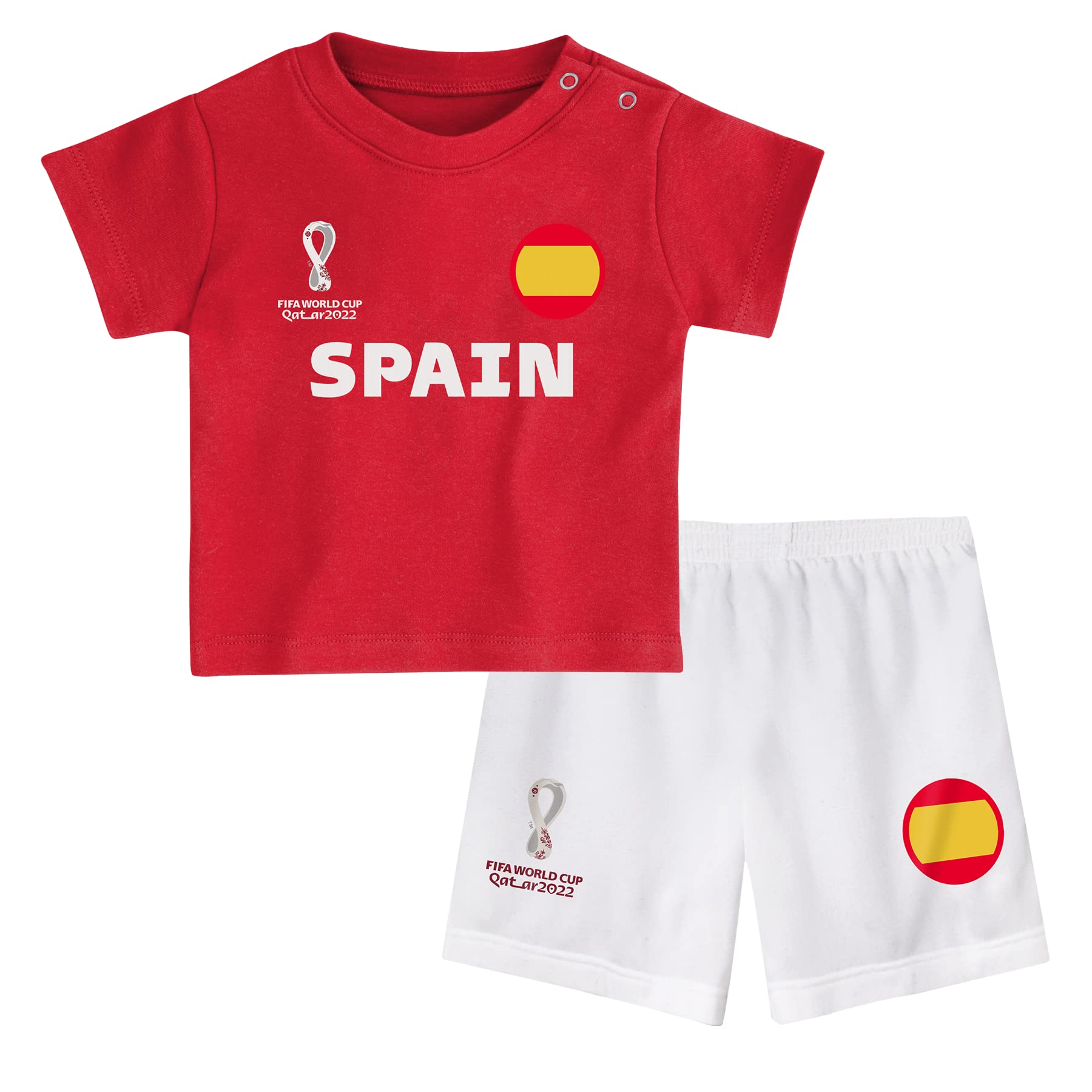 FIFA Unisex Kids Official Fifa World Cup 2022 & - Spain Home Country Tee Shorts Set, Red/White, 3-6 Months UK