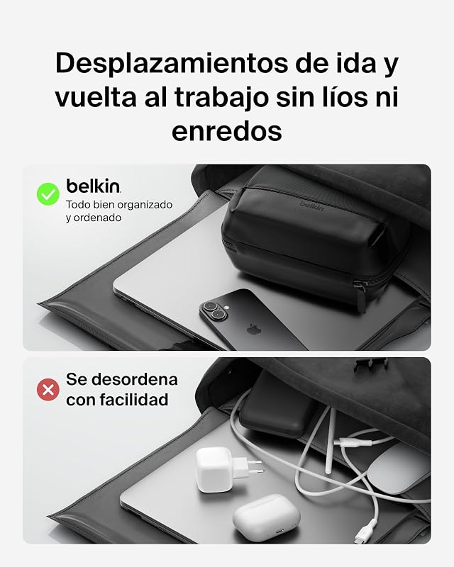 Estuche Organizador de Accesorios de Tecnología para Viajar, Bolsa de Transporte para batería Externa, Cargador, y Apple Pencil, Correa para AirTag, Tela Suave y Duradera