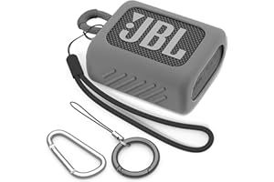 BEAUDOM Silicone Case Compatible with JBL GO 3 Portable Bluetooth Speaker Scratch-Resistant Carrying Case with Carabiner and Lanyard (Grey)