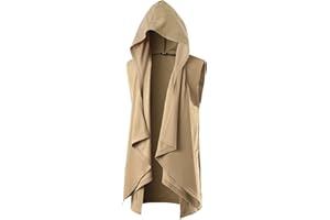 GIVON Mens Sleeveless Ruffle Shawl Collar Cardigan Lightweight Long Hooded Vest Sweater
