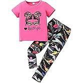 Afsmlys 2PC Kids Outfit Toddler Girls Clothes Figure & Letter Print Short Sleeve Top + Camo Print Pants Set