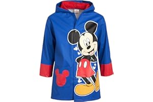 Disney Boys' Mickey Mouse Rain Jacket - Waterproof Slicker Shell Hooded Raincoat with Adjustable Mickey Baseball Cap (4-7)