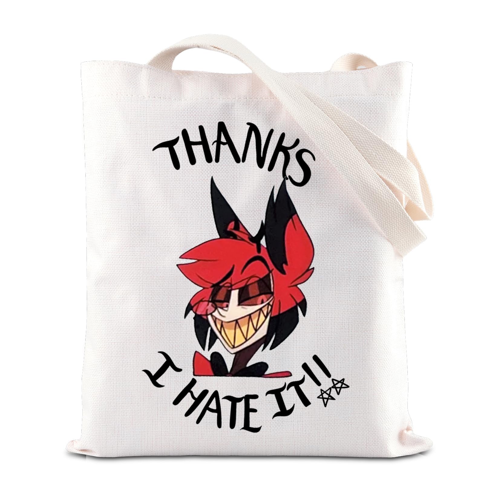 FOTAP Hazbin Cartoon Merch Alastor Demon Gift Thank I Hate It Alastor Inspire Tote Bag Hazbin Anime Merch Handbag (Hate It UK)