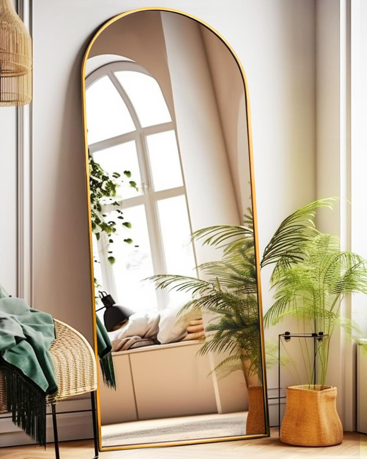 Mirrors - KOMCOTE Arch Mirror Full Length, Floor Length Mirror, Arched Floor Mirror, Wall Mirror Full Length, Large Floor Mirror, Bedroom Mirror Full Length, Gold Floor Mirror for Living Room, Gold