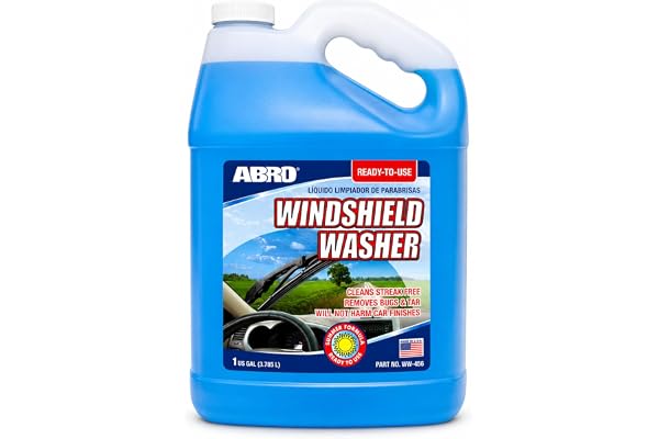 ABRO Windshield Washer Fluid Ready to Use Formula - 1 Gallon, Pre-Mixed, Streak-Free Cleanliness, 2-In-1 Removes Bugs & Tar
