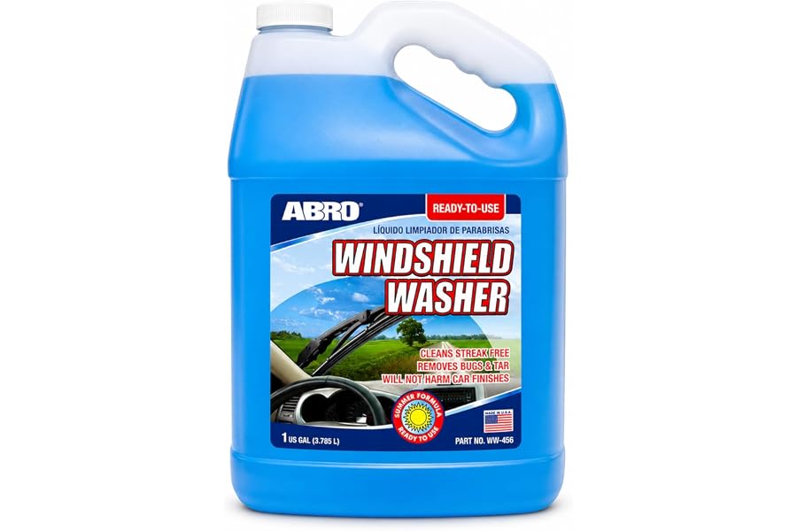 ABRO Windshield Washer Fluid Ready to Use Formula - 1 Gallon, Pre-Mixed, Streak-Free Cleanliness, 2-In-1 Removes Bugs & Tar