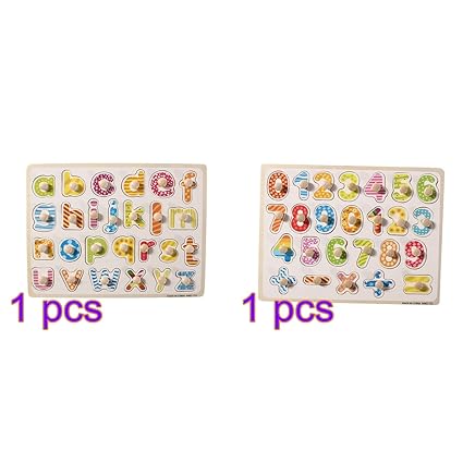 TOYMYTOY Wooden Peg Puzzle Board Baby Educational Learning Toy (Numbers + Letters