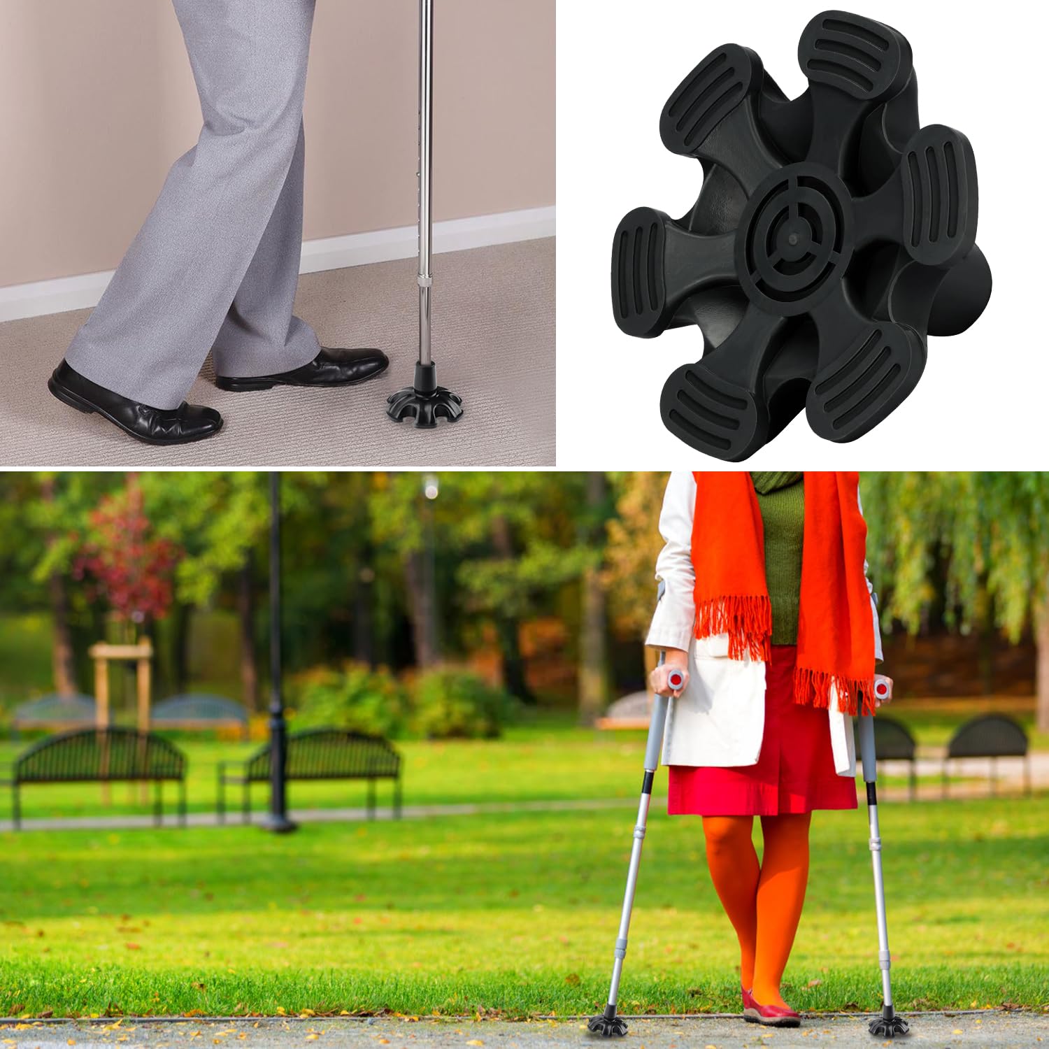 supregear Cane Tip, 3/4 Inch Self Standing Heavy Duty Rubber Replacement for Walking Cane Stable Six Point Non-Slip Cane Tip for Folding Cane Walking Stick Cane Accessory Cane Foot Pad, Black