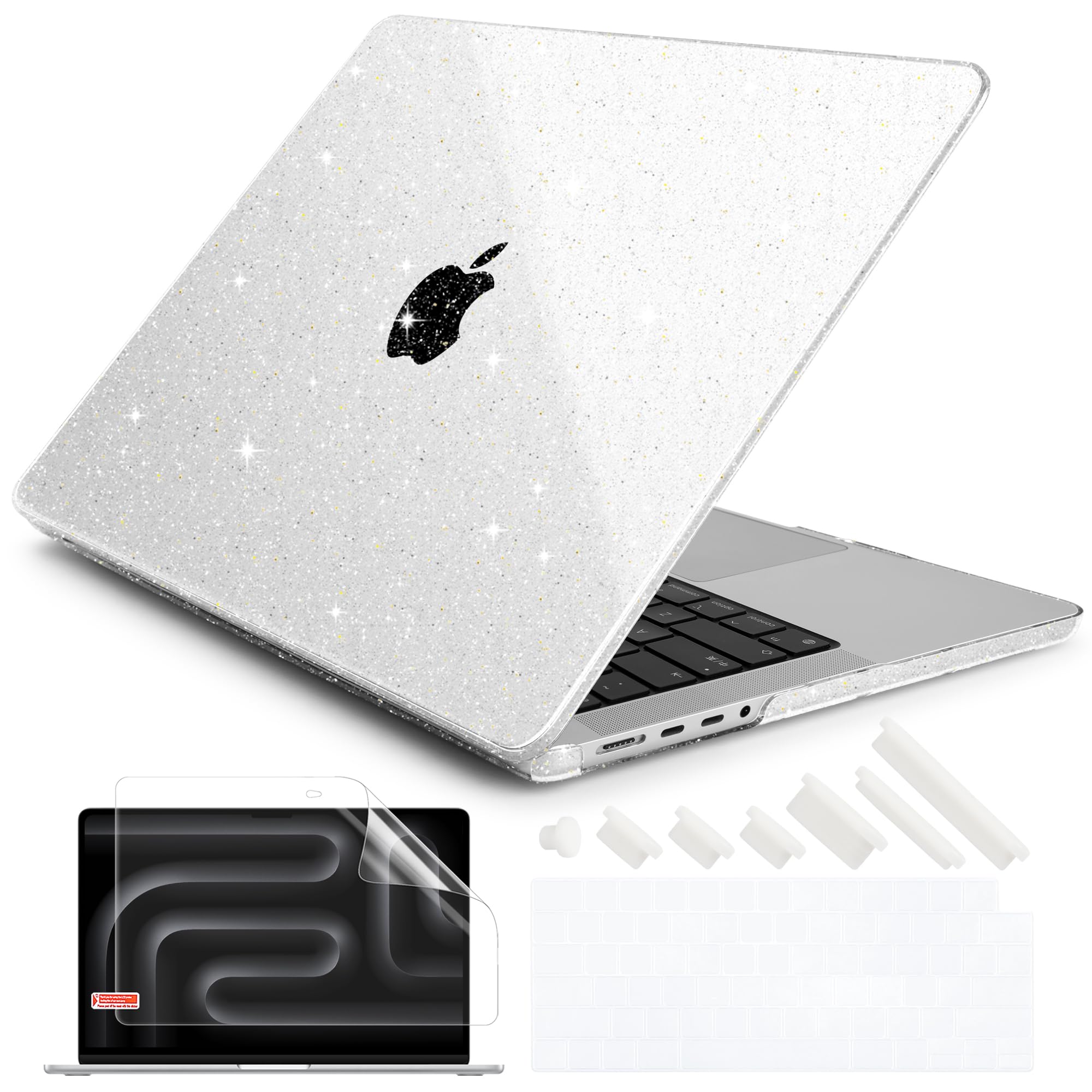 Photo 1 of DONGKE Compatible with M4 MacBook Pro 14 inch Case 2024 2023 2021 A3112 A3401 A3185 M3 A2918 A2992 M2 A2779 M1 A2442 Pro Max with Touch ID, Plastic Hard Shell with Keyboard Cover, Sparkly Clear