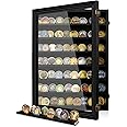 ASmileIndeep 7 Rows Wooden Military Challenge Coin Holder Display Case with HD Tempered Glass Holds 100 Coins, Medal Display Cabinet Shadow Box with Removable Shelves, Tabletop or Wall Mountable,Black