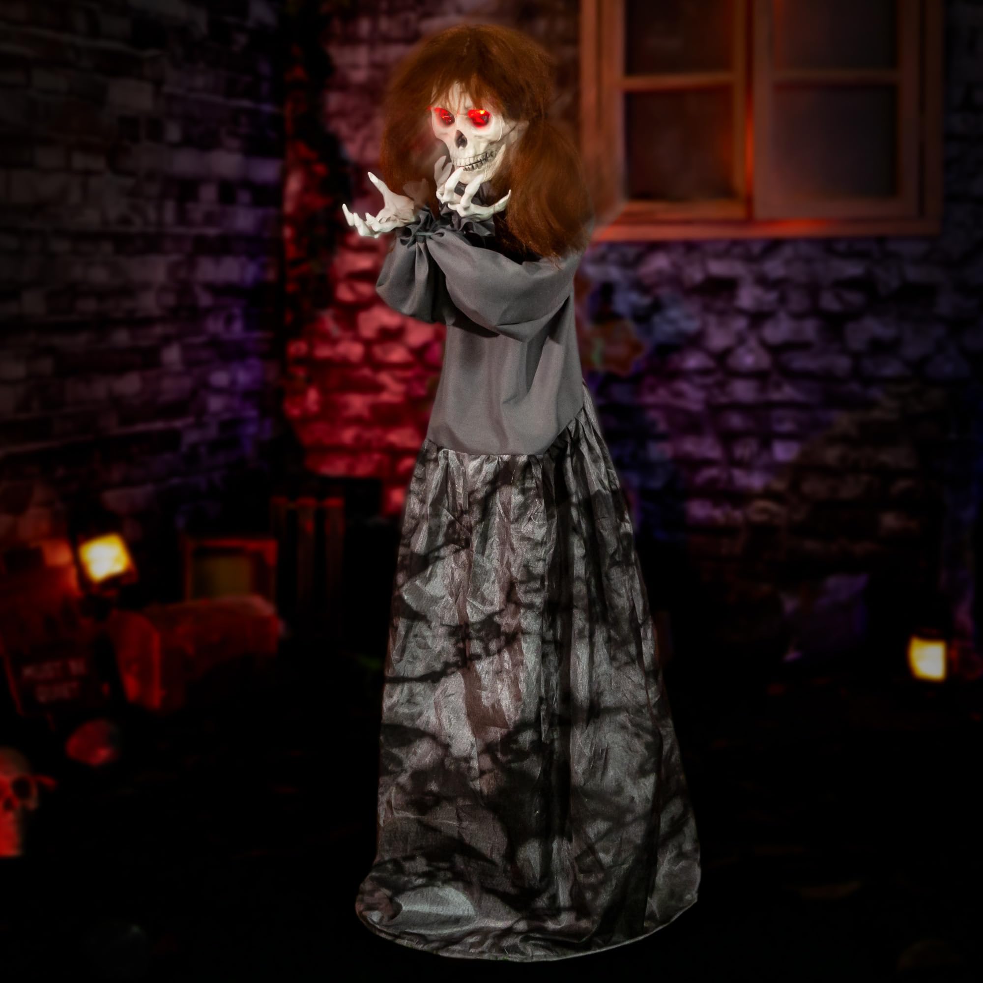 Photo 1 of Halloween Animatronics 4ft Spooky Doll Animated 48inch Decorations with Sound Activated, Creepy Sound, Light Up Eyes, Jumpscare, Haunted House Holiday Decor Horror Prop for Indoor, Outdoor, Yard Lawn