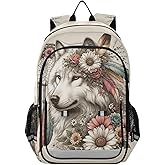 senya Wolf Backpack for Boys Girls, Flower Dreamcatcher Wolf Backpack Students Bookbag Daypack for School Primary Teens, A01E23034