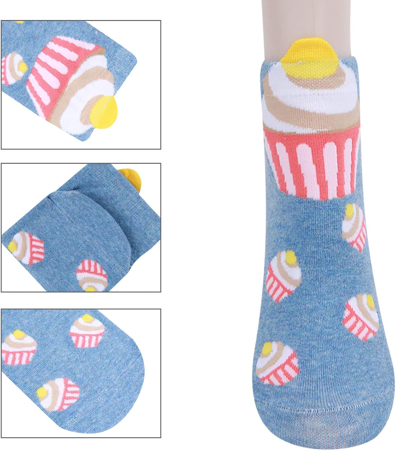 5 Pairs Women Girls Novelty Ankle Socks Cotton Cute Animal Stripe Flower Design (Multi-Cupcakes) at  Women’s Clothing store