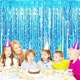 HONGCI 3 Pack Glitter Blue Tinsel Curtain 1m x 2m Foil Backdrop Party Decor view 4