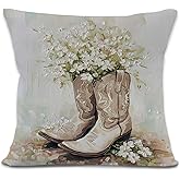LRyeisahh Vintage Western Cowgirl Throw Pillow Covers, Cowgirl Room Decor, Neutral Rustic Western Boots Decorative Pillowcases Cushion Cases for Home Bedroom Living Room Decor, 18x18 Pillow Covers