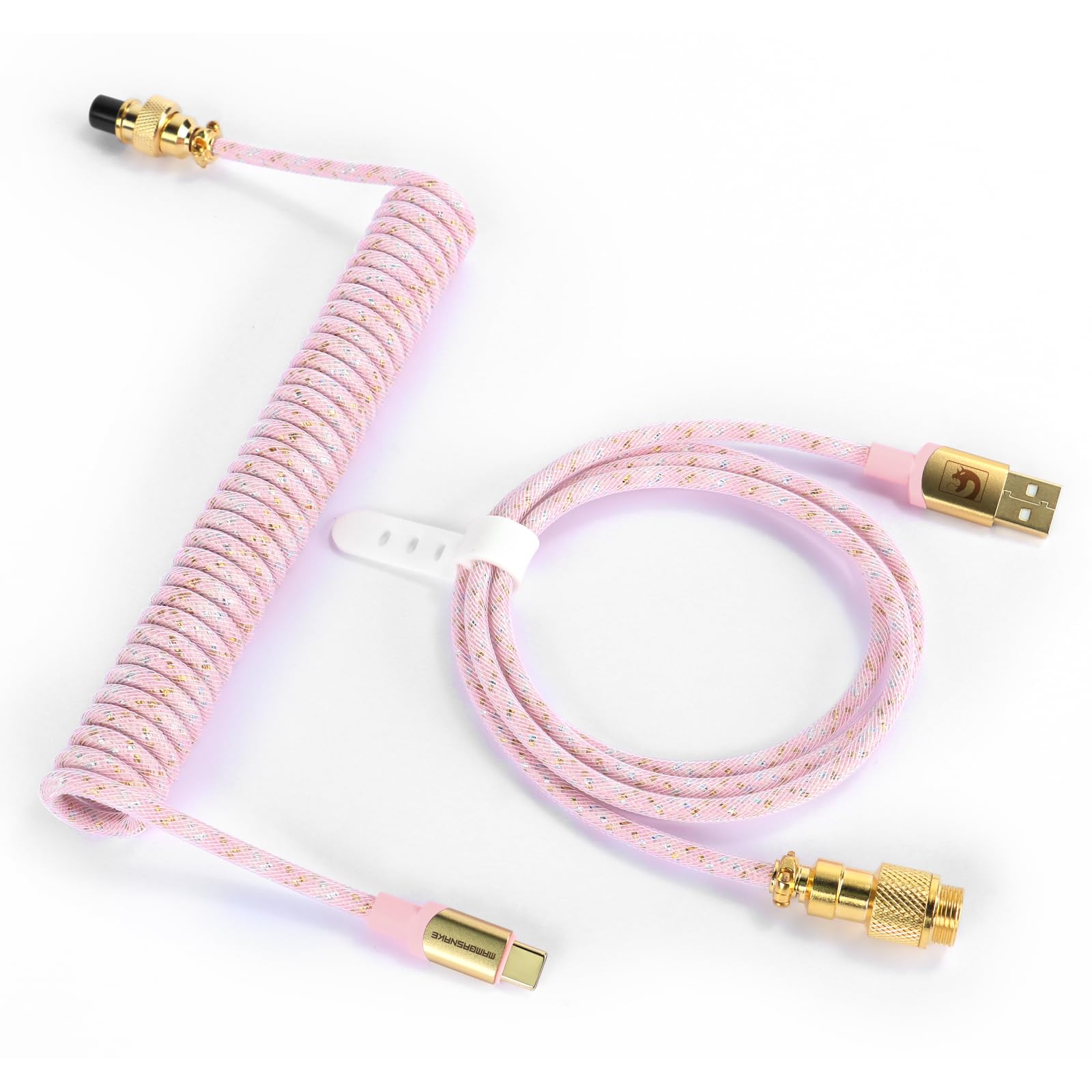 XINMENG X MAMBASNAKE C03 Coiled Keyboard Cable, Type-C HyperSpeed Line with 8KHz Return Rate, Nylon Braided Extendable Custom USB-C Cable with Metal Aviation for Gaming Keyboard/Phone - Pink