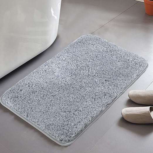 Amazon Com Haocoo Shaggy Bathroom Rugs Non Slip Bath Mat Water Absorbent Soft Microfiber Machine Washable Thick Plush Bath Rugs For Tub Shower 17x24 Inch Light Gray Home Kitchen