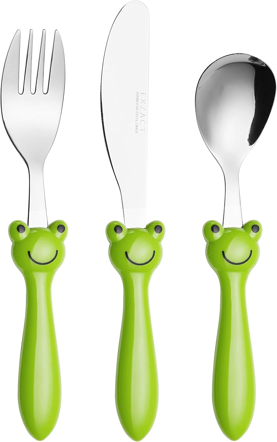 Exzact Children's Cutlery Stainless Steel 3pcs Set/Kids Cutlery/Toddler Utensils/Flatware, 1 x Fork, 1 x Safe Dinner Knife