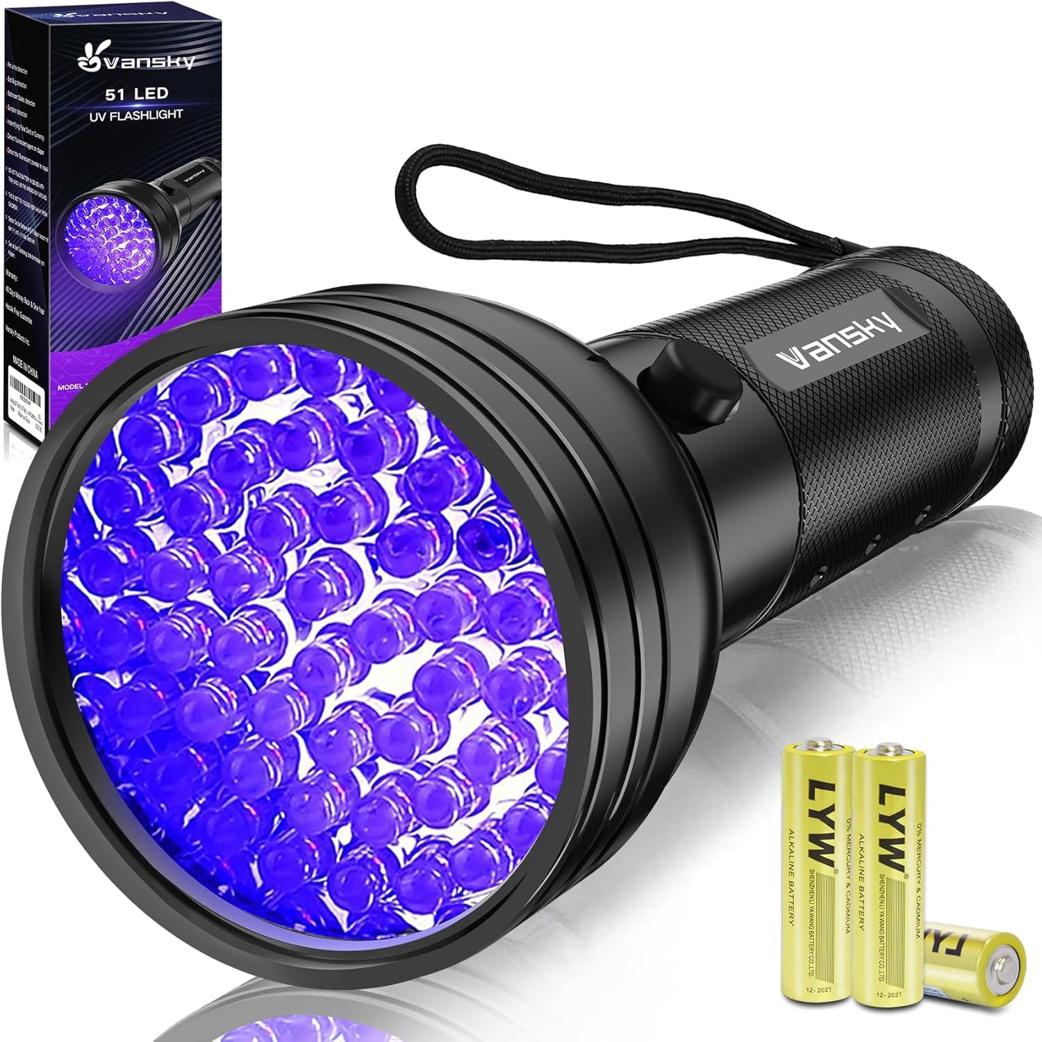 Vansky UV Torch, UV Flashlight Black Light for Pet Urine Detection,51 LED Blacklight Detector for Dog Urine,Pet Stains,Bed Bug on Carpet/Rugs/Floor【3 x AA Batteries Included】