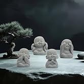 4Pcs Mini Monk Buddha Statues, See Hear Speak Think No Evil Mini Monk Decor, Handcrafted Sandstone Resin Zen Statues for Home Office Desk Car Dashboard, Feng Shui Spiritual Gifts for Peace &amp; Calm
