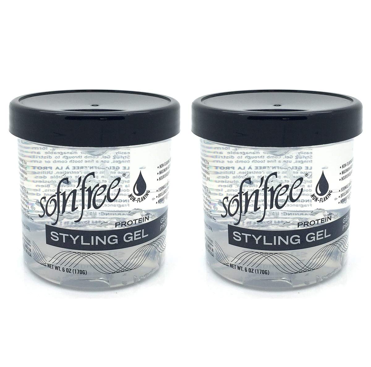 Sofn'free Protein Styling Gel, Non flaky formula for firm styling control when setting, wrapping or moulding, perfect waves sets and controlling curly hair,170 g, Clear (6 OZ,Pack of 2)