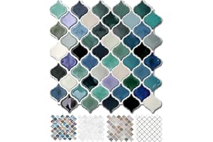STICKGOO 10-Sheet Teal Arabesque Tile Peel and Stick Backsplash, 12”X12” Self Adhesive Wall Tiles, Stick on Backsplash for Kitchen & Bathroom (Pack of 10, Thicker Design)