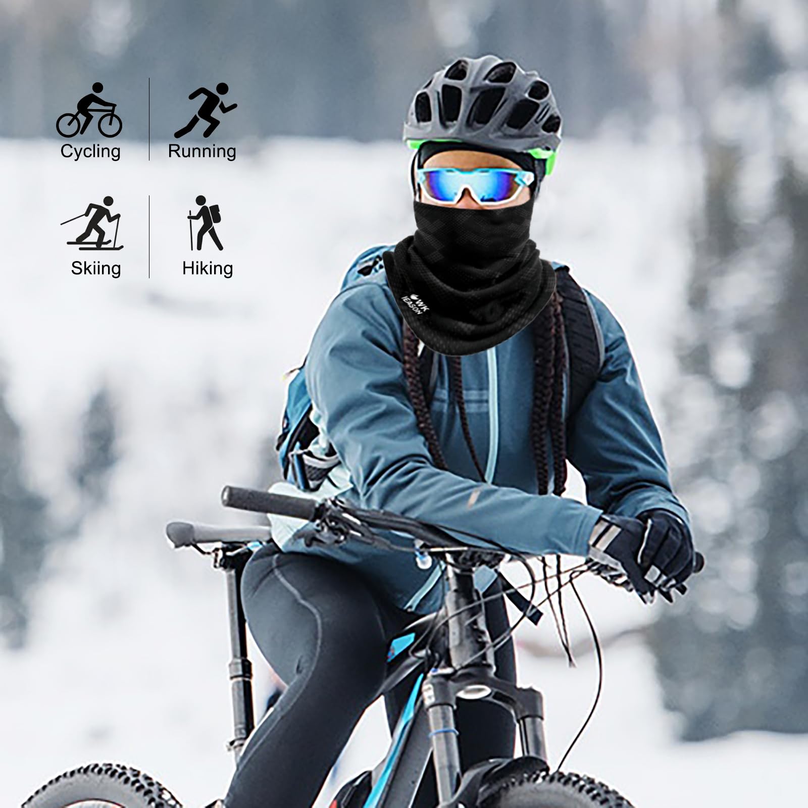 WK IEASON Winter Thermofleece Mütze Halswärmer Set, Winter Laufmütze und Thermosnoods, Unisex Schal und Fleece Mütze für Laufen Joggen Skifahren Radfahren Snowboarden Klettern Outdoor Sport 7