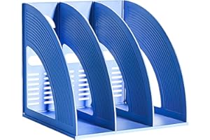 SAYEEC File Holders Folder Magazine Storage Holder Binder Stand 3 Compartment Blue Standing Files Bookshelf Organizer Magazines Divider Black Holds Documents for School Working Students