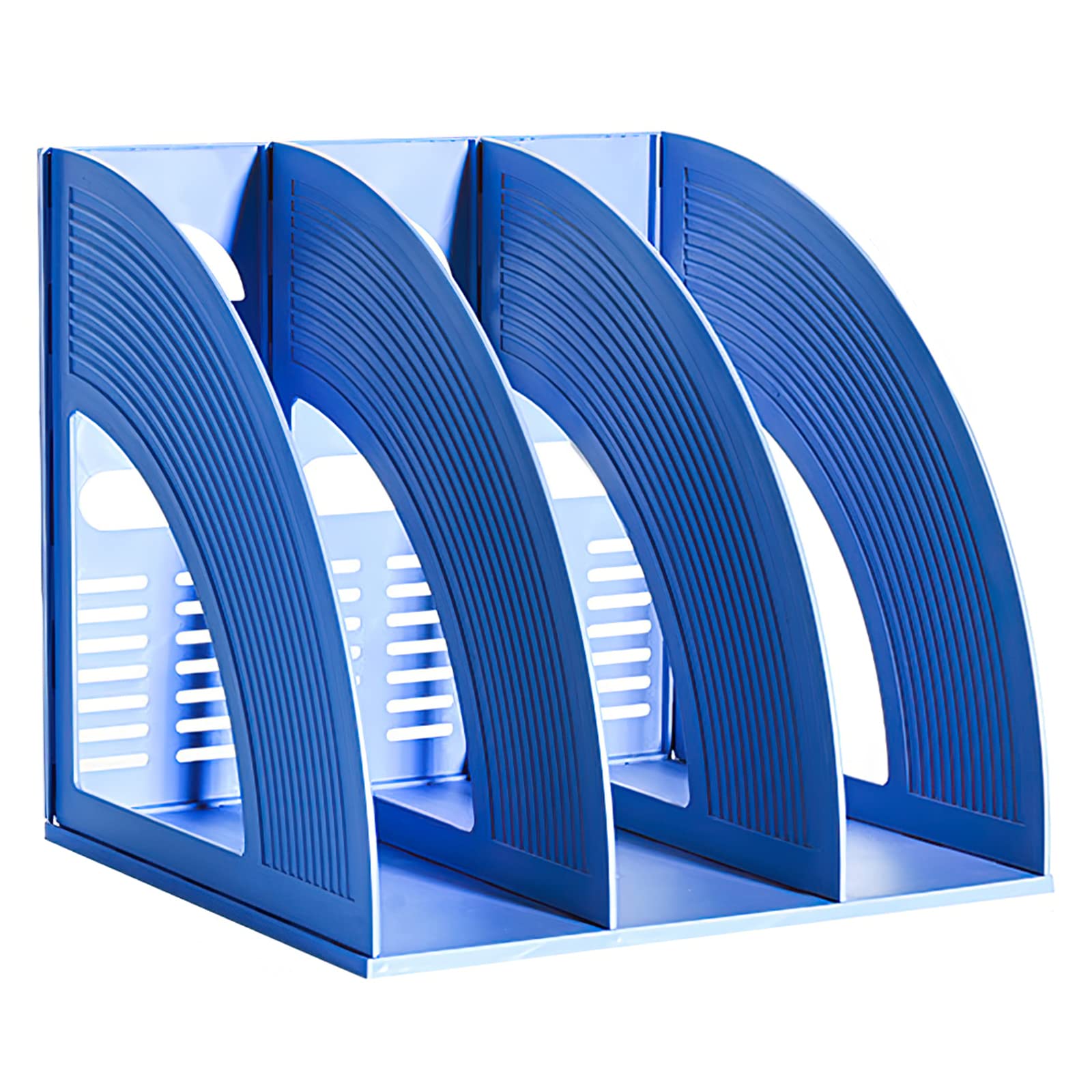 Marte Vanci Desk File Organiser, Sturdy Desktop Triplicate Magazine Plastic Holders Frames File Dividers 3 Compartments Document Cabinet Rack Display and Storage Organiser Box Blue