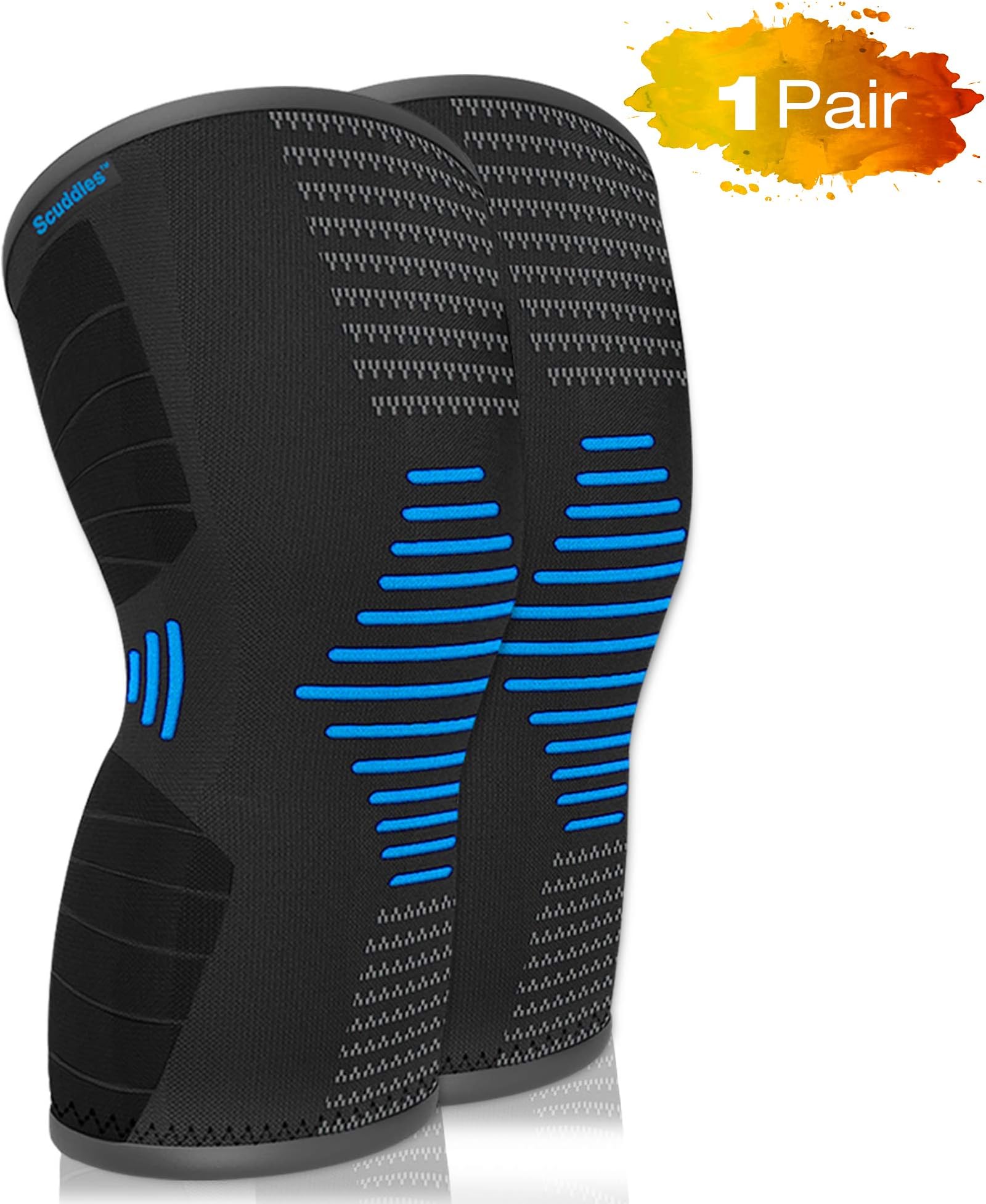 Knee Compression Sleeve - Knee Brace for Women Men - Knee Protector for Meniscus Tear 4 Pack ACL MCL PCL Joint Pain - Knee Support for Crossfit Weightlifting Powerlifting Running (1 PAIR SMALL BLUE)
