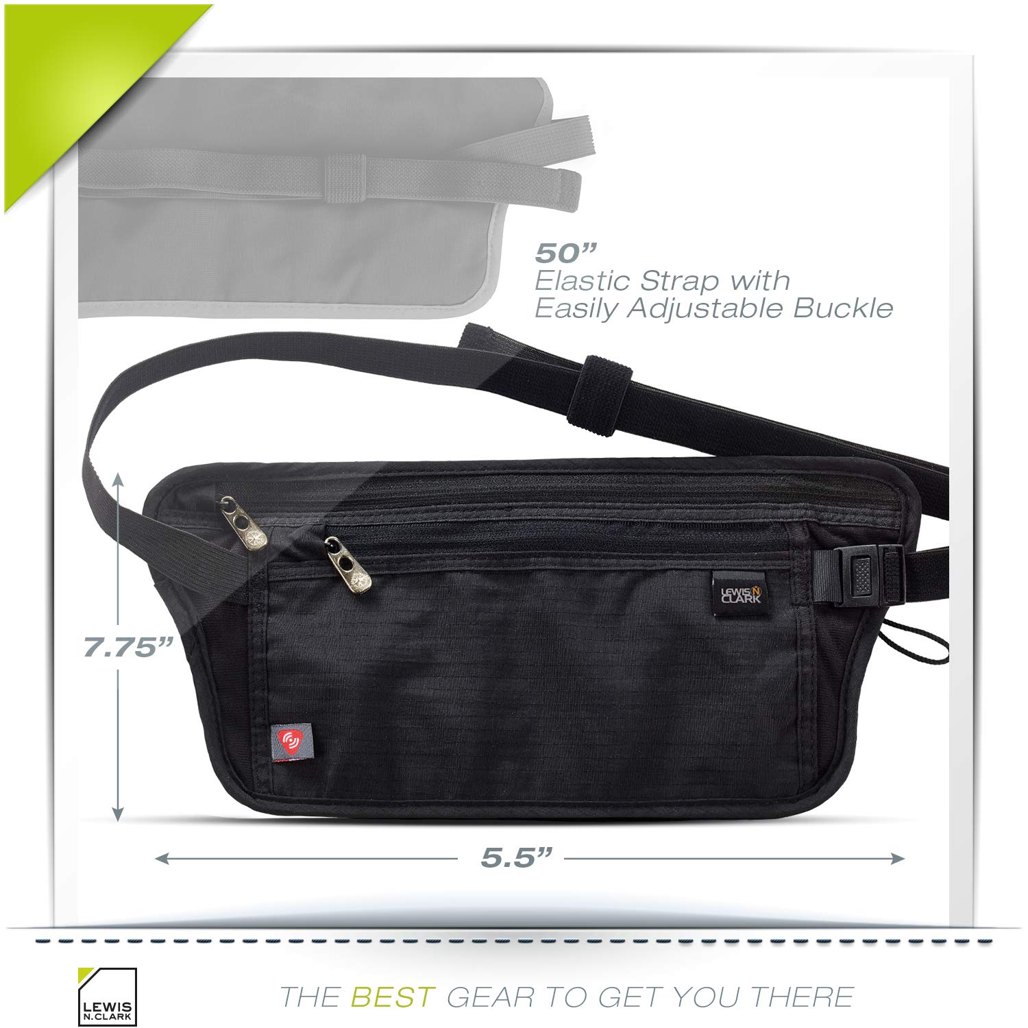 Lewis N. Clark RFID Blocking Money Belt Travel Pouch Waist Stash + Credit Card, Id, Passport Holder for Women & Men