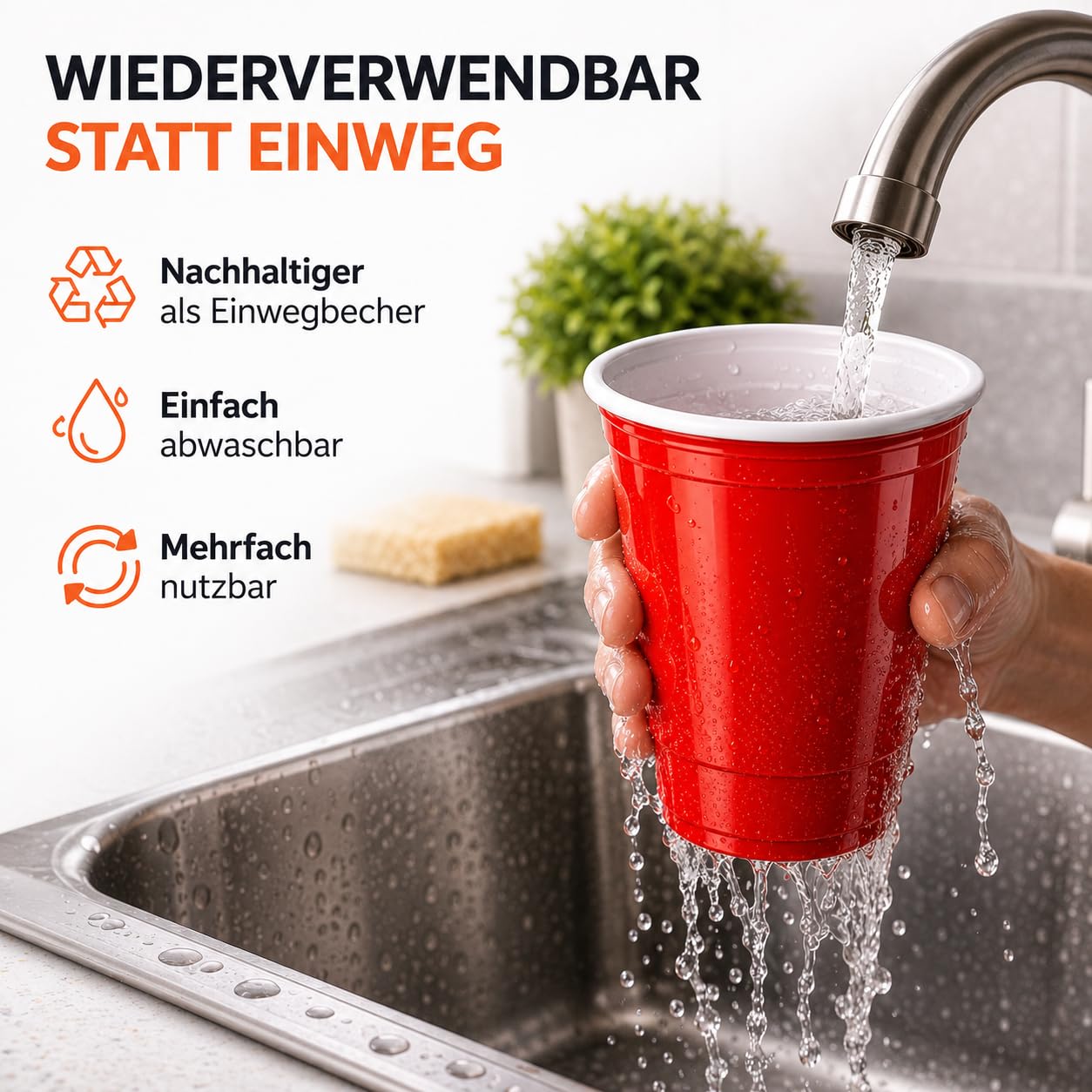 TK Gruppe Timo Klingler Beer Pong Becher 50 Stück wiederverwendbar – Partybecher 473 ml / 16 oz Bierpong, extra starke Red Cups, rote Plastikbecher für Camping,Partys, JGA, Festivals 8
