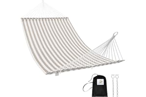 Patio Watcher 13 FT Double Quick Dry Hammock Folding Concealed Steel Spreader Bar Portable Two Person Hammock for Camping Outdoor Patio Yard Beach，450 lbs Capacity，Beige White