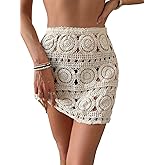 WDIRARA Women's Hollow Out Crochet Knit Cover Up Skirt High Waisted Sheer Beach Skirts
