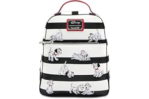 Loungefly x Disney 101 Dalmatians Striped Faux Leather Mini Backpack (One Size, Black, White, Red)